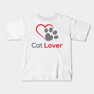 Cat Lover Cat Paw Print and Heart Quote Typography Kids T-Shirt